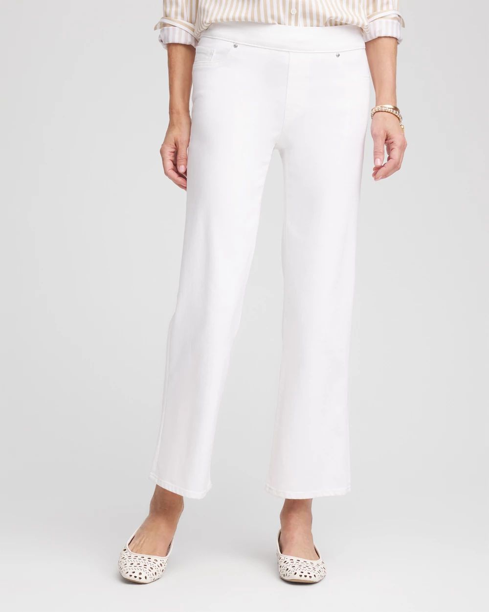 【ミルク】1tuck straight pants lapiis No Stain Pull-On Straight Cropped Jeans | Chico's